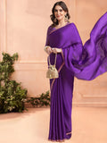 Violet Chiffon Ready To Wear Saree With Blouse Piece