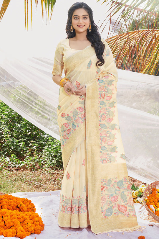 Off White Cotton Saree With Blouse Piece