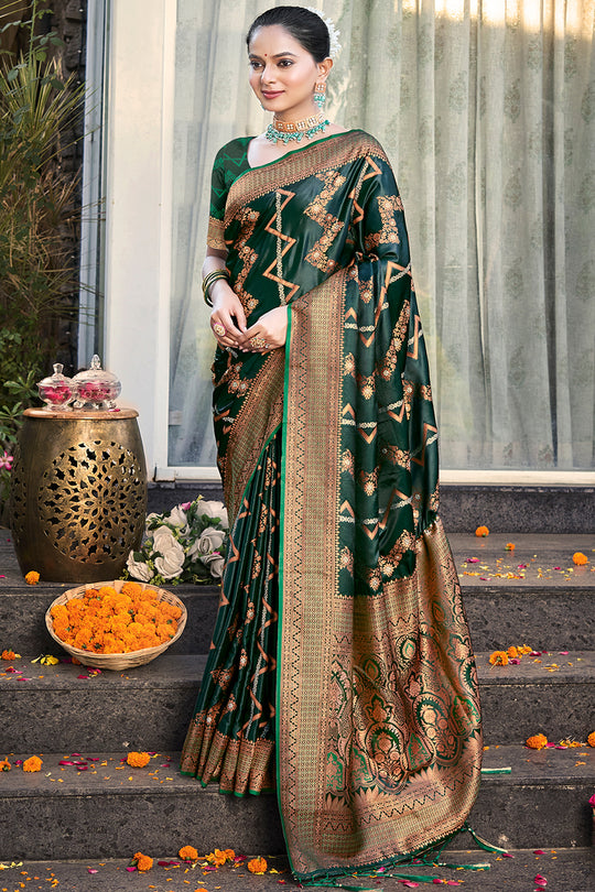 Green Silk Saree With Blouse Piece