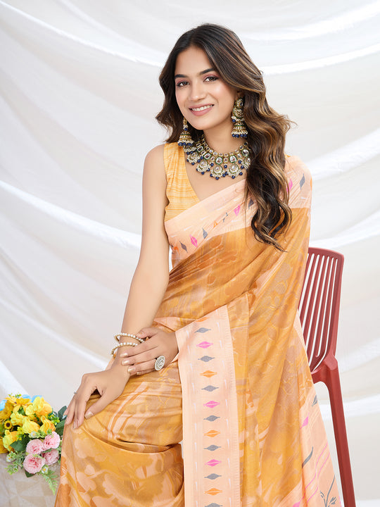 Orange  Handloom Silk Festive Wear Saree With Blouse Piece