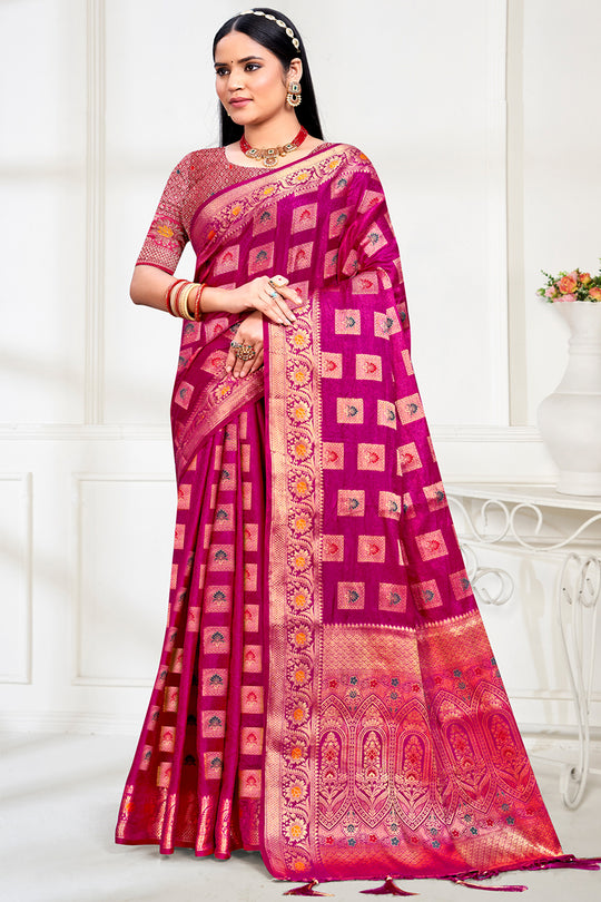 Pink Silk Saree With Blouse Piece
