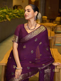 Violet Chinon Soft Silk Saree With Blouse Piece