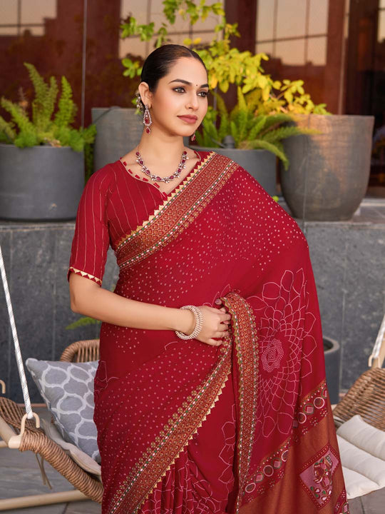 Red Silk Saree With Blouse Piece