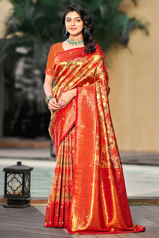 Red Silk Saree With Blouse Piece