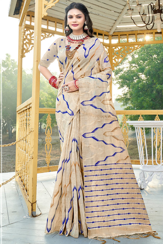 Blue Cotton Saree With Blouse Piece