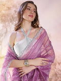 Lavender Twill Net Solid Saree With Blouse Piece