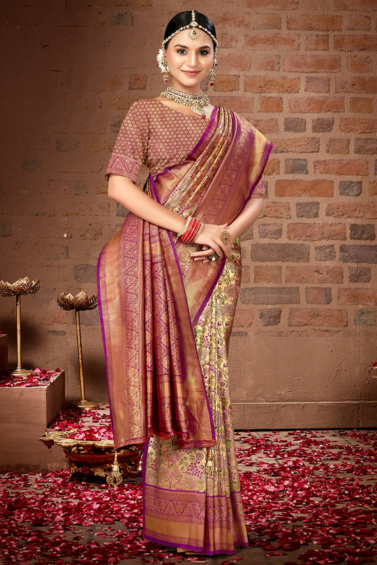 Purple Silk Saree With Blouse Piece