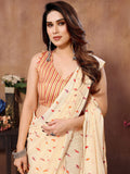 Cream Georgette Ready to Wear Saree With Blouse Piece
