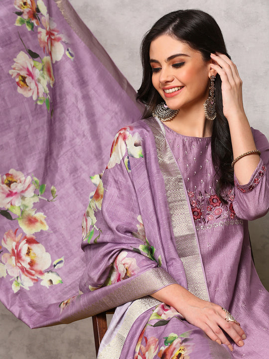 Floral Printed Round Neck Three-Quarter Sleeves Kurta Set