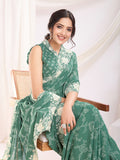 Sea Green Poly Georgette Festive Wear Saree With Blouse Piece