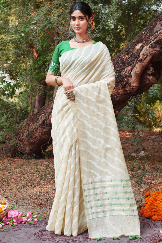 White Cotton Saree With Blouse Piece