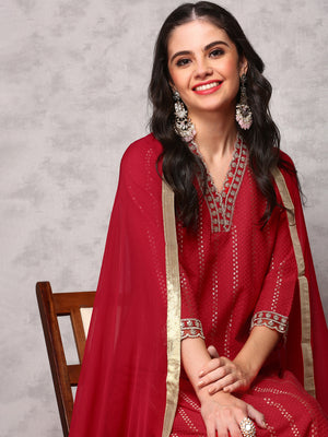 Floral Embroidered Regular Kurta with Trousers & Dupatta