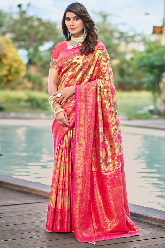 Pink Silk Saree With Blouse Piece