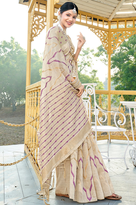 Purple Cotton Saree With Blouse Piece