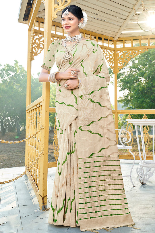 Green Cotton Saree With Blouse Piece