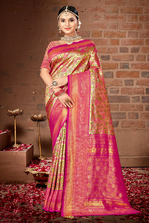 Pink Silk Saree With Blouse Piece