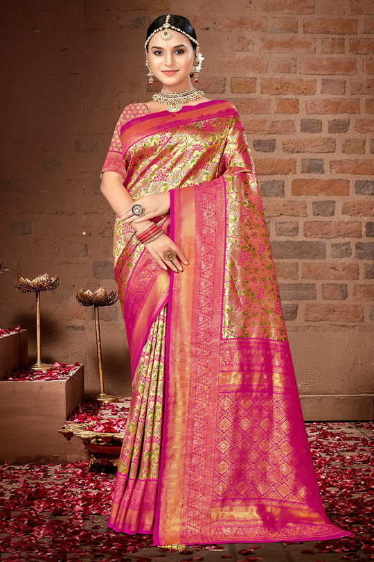 Pink Silk Saree With Blouse Piece