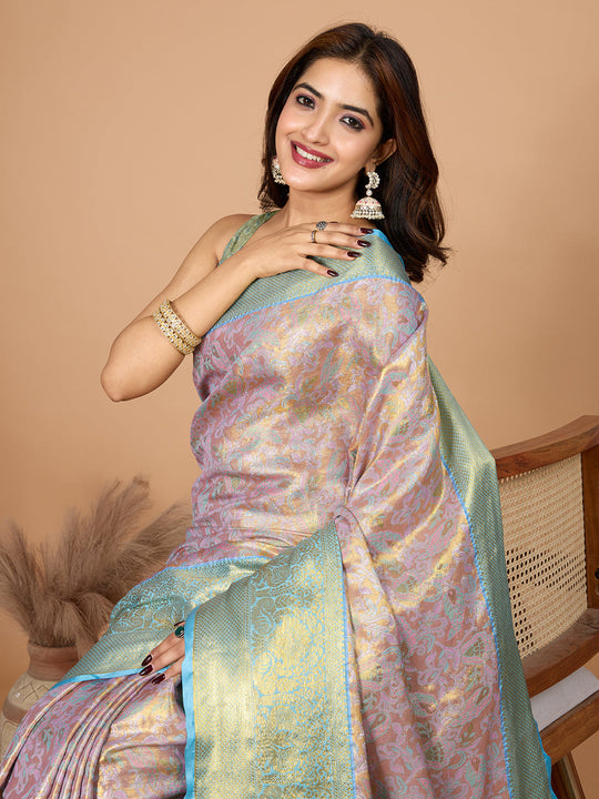 Lilac Semi Silk Saree With Blouse Piece
