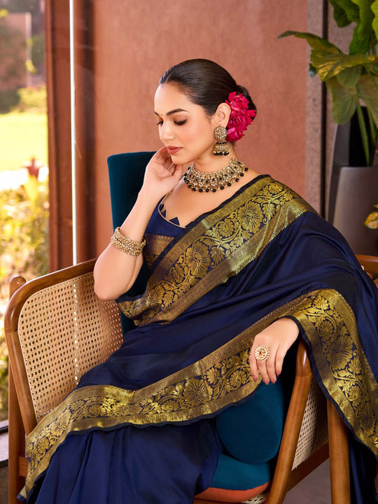 Blue Silk Saree With Blouse Piece