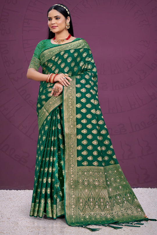Green Silk Saree With Blouse Piece