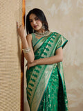Green Pure Satin Banarasi Saree With Tassels Saree With Blouse Piece