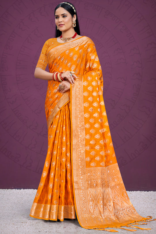 Yellow Silk Saree With Blouse Piece