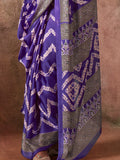 Purple Ajarakh Print Satin Georgette Saree With Blouse Piece