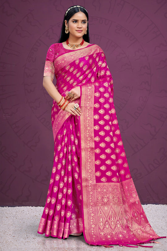 Pink Silk Saree With Blouse Piece