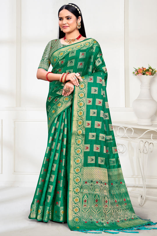 Green Silk Saree With Blouse Piece