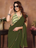 Green Georgette Ready to Wear Saree With Blouse Piece