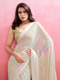 Beige Silk Georgette Festive Wear Saree With Blouse Piece