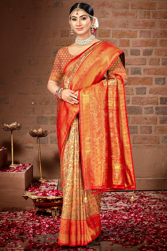 Red Silk Saree With Blouse Piece