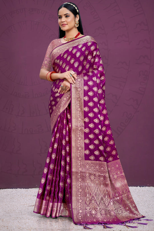 Purple Silk Saree With Blouse Piece