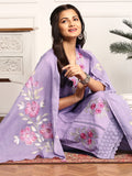 Purple Floral Embroidered Schiffli Pure Cotton Kurta With Trousers & Dupatta