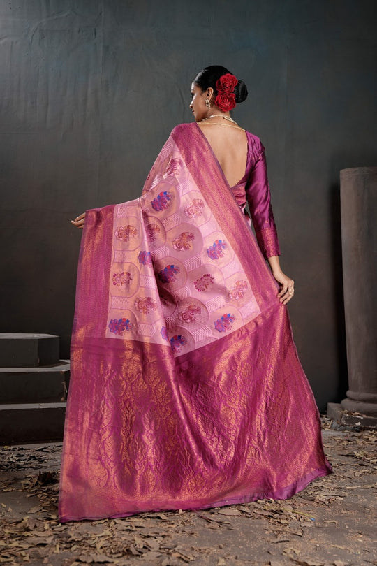 Kanjeevaram Silk Rich Palu With Contrast Blouse Weaving Silk Saree