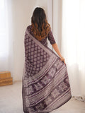 Soft Pure Cotton Hand Bagru Print Sarees With Blouse Pice