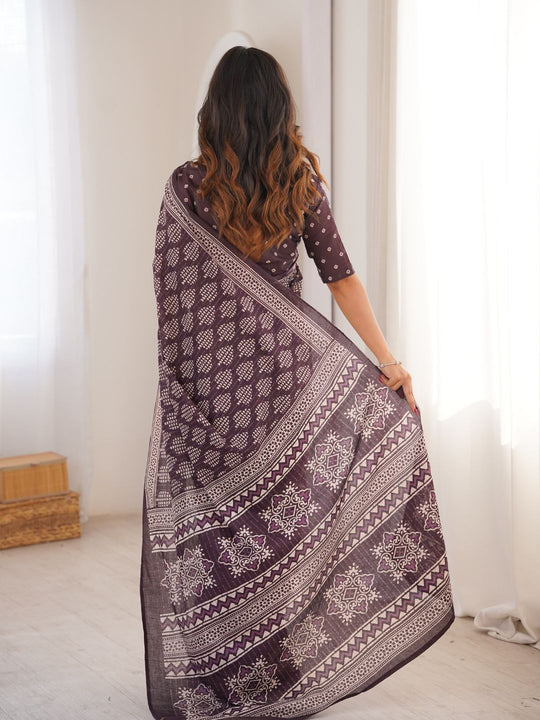 Soft Pure Cotton Hand Bagru Print Sarees With Blouse Pice