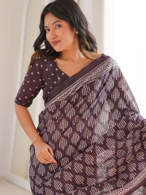 Soft Pure Cotton Hand Bagru Print Sarees With Blouse Pice