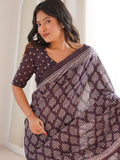 Soft Pure Cotton Hand Bagru Print Sarees With Blouse Pice