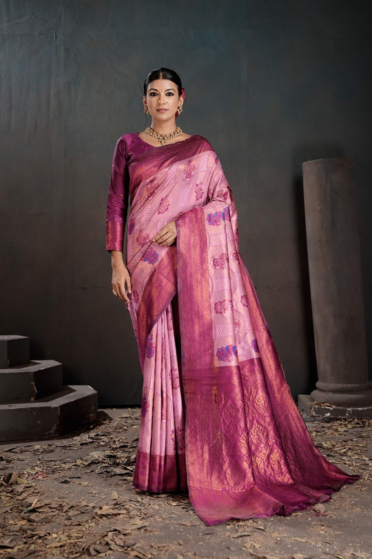 Kanjeevaram Silk Rich Palu With Contrast Blouse Weaving Silk Saree