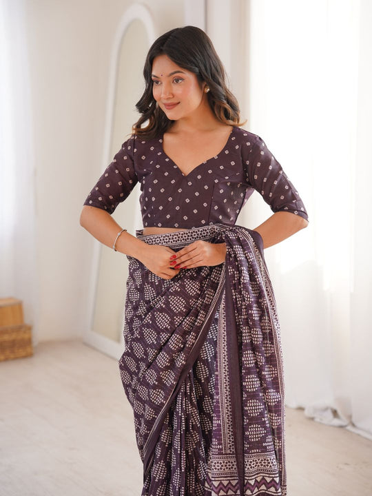 Soft Pure Cotton Hand Bagru Print Sarees With Blouse Pice
