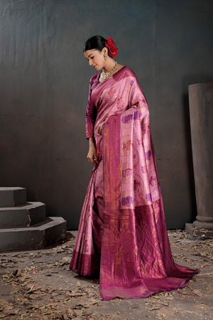 Kanjeevaram Silk Rich Palu With Contrast Blouse Weaving Silk Saree