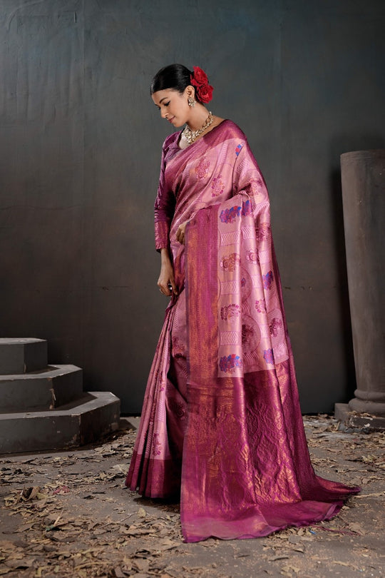 Kanjeevaram Silk Rich Palu With Contrast Blouse Weaving Silk Saree