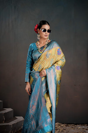 Kanjeevaram Silk Rich Palu With Contrast Blouse Weaving Silk Saree