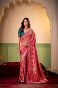 Satin Tissue Woven Design Jacquard Work Saree With Blouse Piece