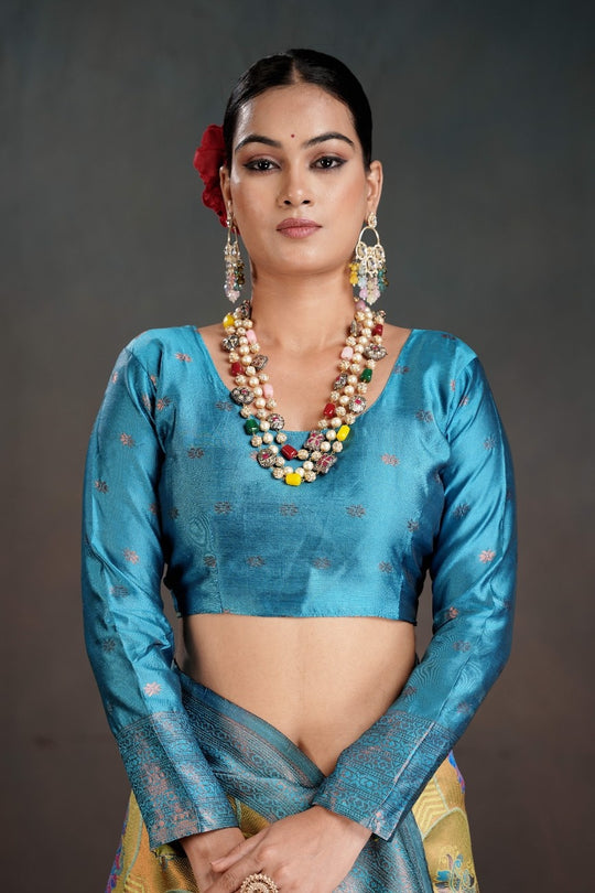 Kanjeevaram Silk Rich Palu With Contrast Blouse Weaving Silk Saree