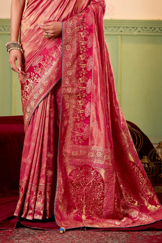Satin Tissue Woven Design Jacquard Work Saree With Blouse Piece
