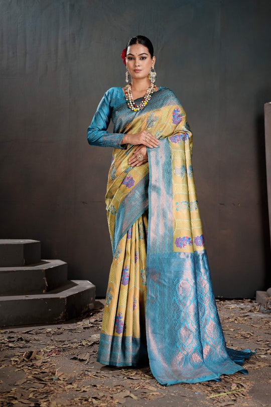 Kanjeevaram Silk Rich Palu With Contrast Blouse Weaving Silk Saree