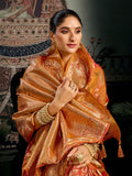 Wine Banarasi Premium Soft Silk With Gold Zari With Zhallar Saree With Blouse Piece
