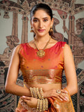 Wine Banarasi Premium Soft Silk With Gold Zari With Zhallar Saree With Blouse Piece
